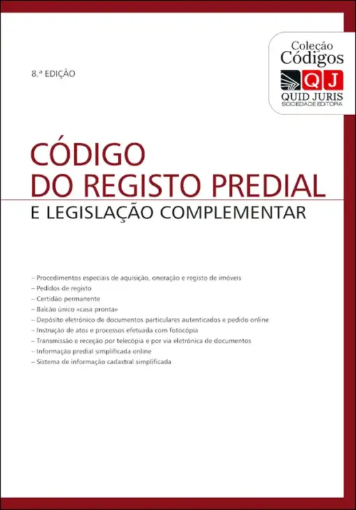 Capa do Livro Código do Registo Predial e Legislação Complementar 8.ª edição