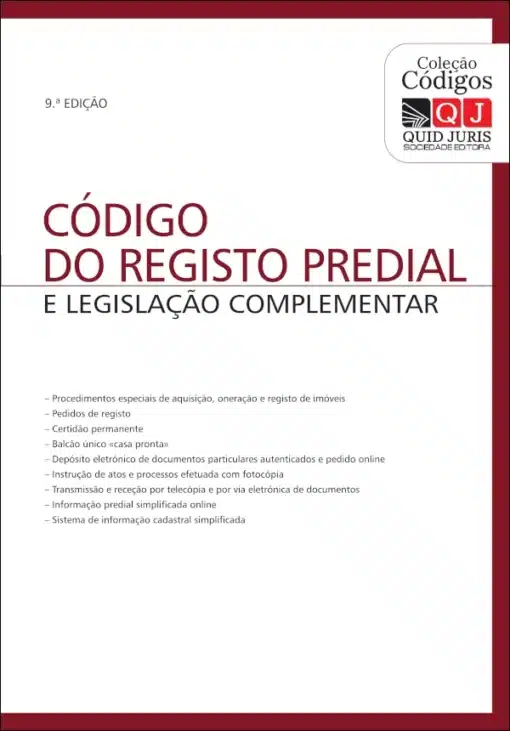 Capa do Livro Código do Registo Predial e Legislação Complementar 9.ª edição